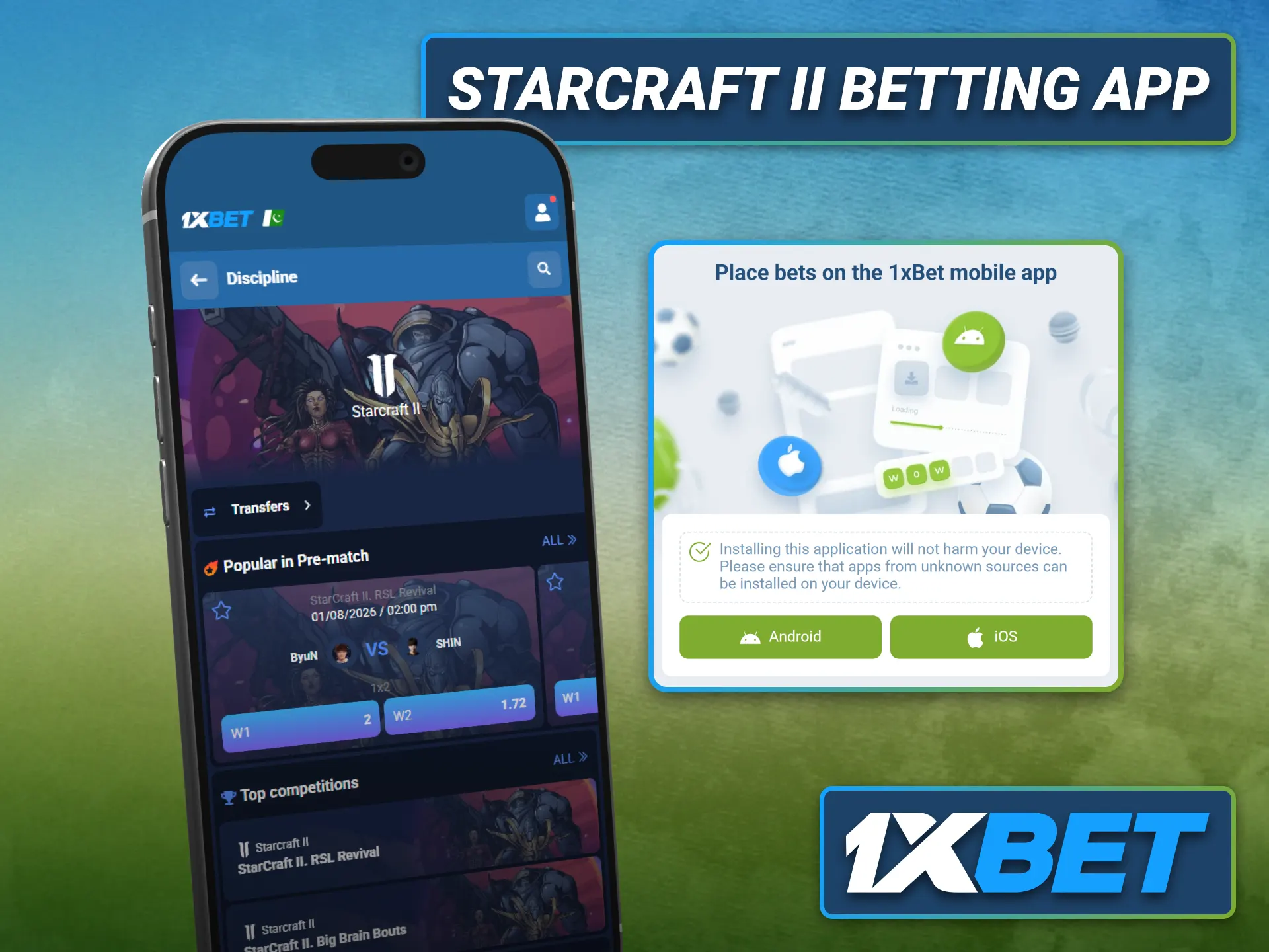 Enjoy StarCraft 2 betting through the 1xbet mobile app from anywhere.