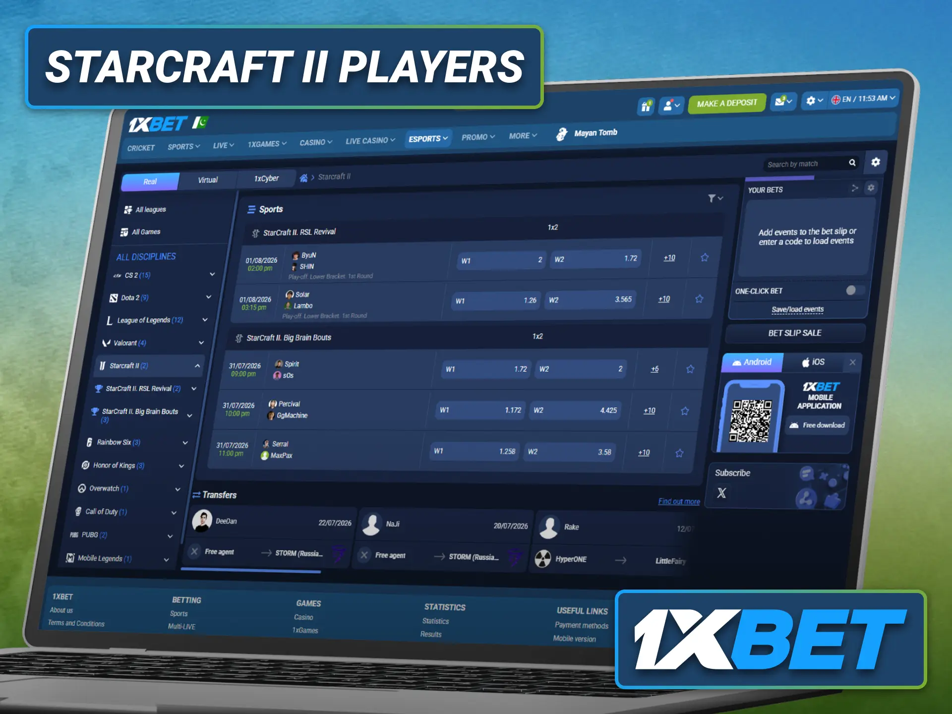 Follow leading StarCraft 2 players through the 1xbet sportsbook for betting insights.