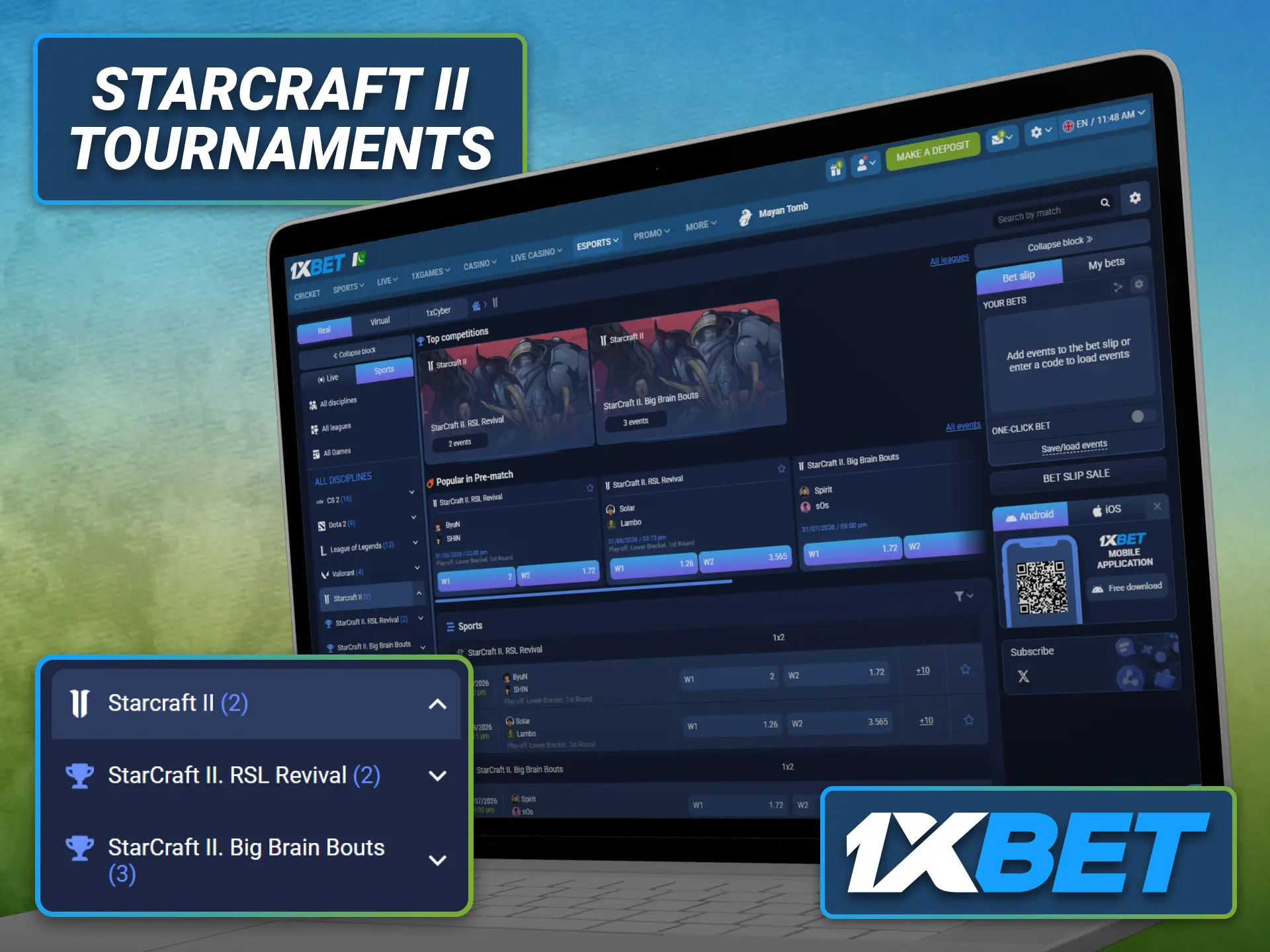 Discover major StarCraft 2 tournaments available for betting with the 1xbet sportsbook.