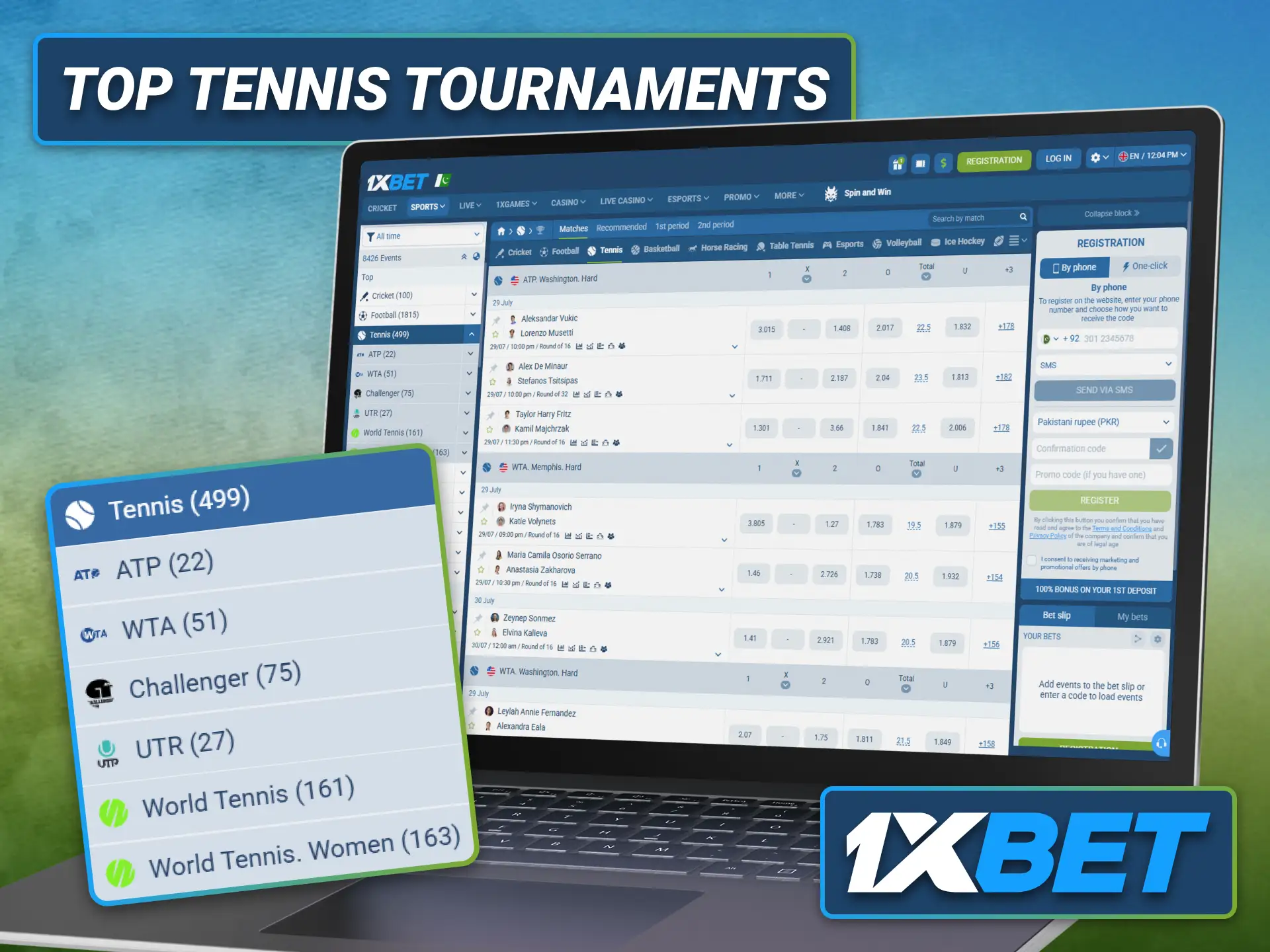 Explore major tennis tournaments available for betting through the 1xbet sportsbook.