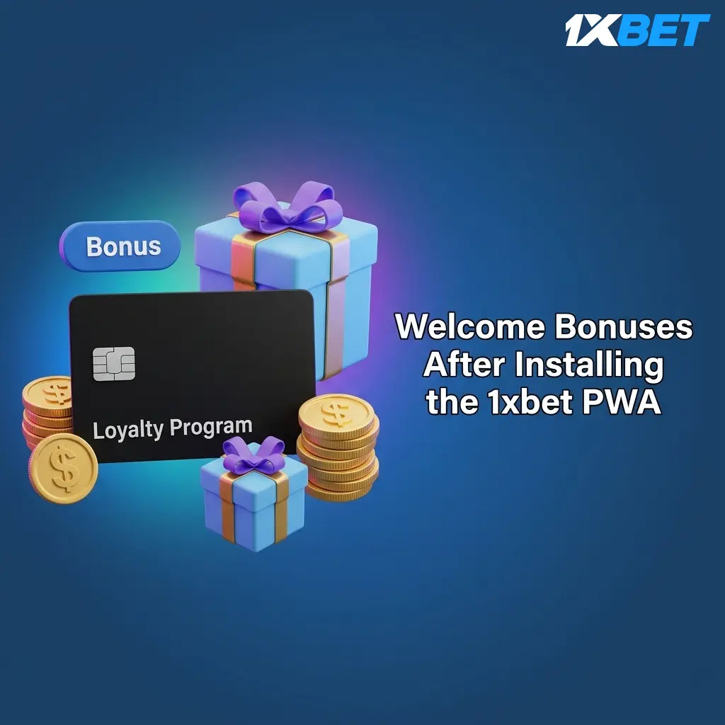 1xbet PWA welcome bonuses showing sports and casino offers up to 30000 PKR with free spins for new players